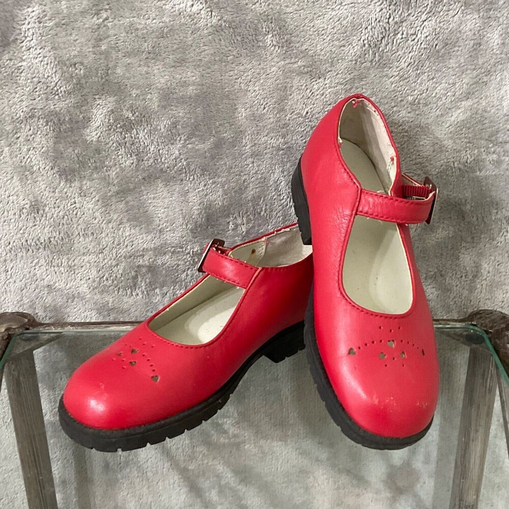Buster Brown leather classic Mary Jane Shoes Little Girls Size 11.5 Red Hearts